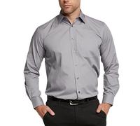 Double Two Men's Shirts Long Sleeve Smart Casual Regular Fit Wedding Work Cotton Blend Shirt Silver Grey