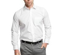 Double Two Men's Shirts Long Sleeve Smart Casual Regular Fit Wedding Work Cotton Blend Shirt White