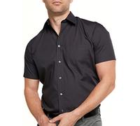 Double TWO Men's Short Sleeve Black Button Down Formal Business Casual Shirt