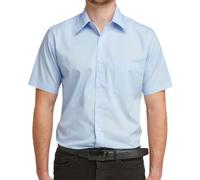 Double TWO Men's Short Sleeve Dress Shirt Easy Care Classic Fit Formal Plain Business Shirt - Glacier, 19in Collar