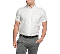 Double TWO Men's Short Sleeve Dress Shirt Easy Care Classic Fit Formal Plain Business Shirt - White, 16.5in Collar
