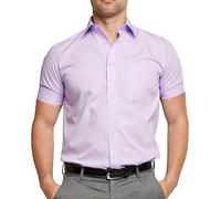 Double TWO Men's Short Sleeve Shirt White Button Down Formal Business Casual Shirt