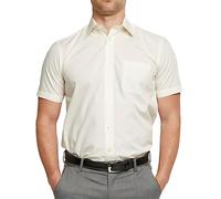 Double TWO Men's Short Sleeve Shirt White Button Down Formal Business Casual Shirt