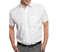 Double TWO Men's Short Sleeve Shirt White Button Down Formal Business Casual Shirt
