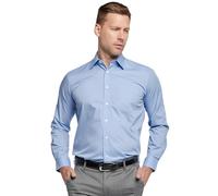 Double TWO Men's Tall Fit Long Sleeve Formal Shirt for 6ft 4 + - Extra Long Sleeves & Longer Body, Business Office Dress Shirt, Classic Collar, Chest Pocket, Cornflower, 17.5