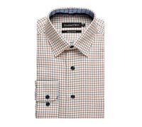 Double TWO Men's Tattersall Check Classic Shirts Outdoor Country Style Long Sleeve Shirt - Colour Rust, Neck 18.5" Inches