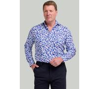 Double TWO Men's White & Blue Floral Print Cotton Shirt | Size: 2XL Double Two Blue 2XL