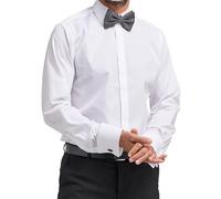 Double TWO Men's White Plain Front Tuxedo Shirt with Double Cuffs Formal Dress Shirt | Cutaway Collar, Twin Pleat Back (UK, Neck, 16.5, Regular, Regular)