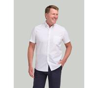 Double TWO White Men's Washed Oxford Shirt Short Sleeve Button Collar Smart Casual Cotton Shirt | M