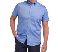 Double TWO Mid Blue Men's Washed Oxford Shirt Short Sleeve Button Collar Smart Casual Cotton Shirt | 3XL