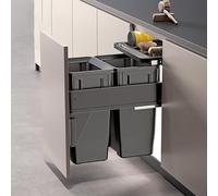 Double Under-Cabinet Pull-Out Trash Can: Sturdy Sliding Waste Bin with Soft-Close Lids for Kitchen Sink or Laundry Room (18.11" x 19.69" x 18.11")