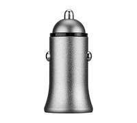 Double USB Metal Cigarette Lighter Adapter for HTC Desire 12+ Smartphone with Double 2-Port Car Charger (Silver)