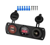 Double USB Socket Charging Adapter 12V-24V LED Voltmeter 3 In 1 Charging Adapter Panel For Car Motocycle Boats Marine Truck Car Charger Socket
