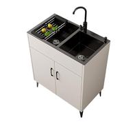 Double Utility Sink with Faucet, Stainless Steel Freestanding Kitchen Sink for Garage, Restaurant, Laundry, Commercial Lavatory, Easy to Clean, Durable Design