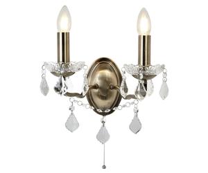 Double Wall Bracket Clear Crystal Drops Antique Brass