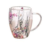 Double Wall Coffee Mug, 350ML Double Wall Coffee Glasses, Insulated Double Wall Glass Cups With Dried Flowers And Anti-scald Handle, Aromatic And Grip Glass Coffee Cups How To