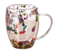 Double Wall Coffee Mug,Dried Flower Double Wall Glass Mugs with Handle,350ml Glass Anti-Scalding Creative Coffee Cups for Hot Beverages, Tea Or Coffee (Everlasting Flower)