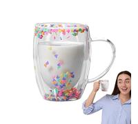 Double Wall Coffee Mugs - Cute Aesthetic Clear Beer Mug 350ml | Double Layer Heat Resistant Lightweight Glass Coffee Mugs, Tea Cups for Hot and Cold Drinks