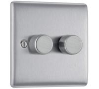 BG Electrical Intelligent Double Wall Dimmer Switch, 2 Way, Raised Profile, Round Edges, Nexus Metal, Brushed Steel, 200W, NBS82