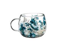 Double Wall Dried Flower Glass Mug, Heat Resistant Dried Flower Coffee Cup with Handle, Portable Aesthetic Drinking Mug for Hot Cold Tea Milk Juice Water