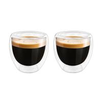 Double Wall Expresso Cups (Set of 2), 3 Ounce Glass Espresso Mugs - Clear, Double Walled, Insulated, Small Demitasse Cups for Espresso Machine - Microwave Safe