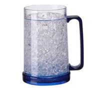 Double Wall Frozen Beer Mugs for Freezer, 5.2x6.1 Inch Clear Plastic Ice Cups with Handles & Non-Slip Base, Reusable Chilled Beer Glasses for Parties & Outdoor, Blue