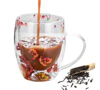 Double Wall Glass Coffee Cup, Flower Glass Coffee Cups