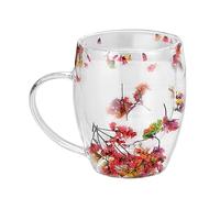 Double Wall Glass Coffee Cup - Transparent Drinks Cup, Flower Tea Glass, Drinkware with Insulated Handle | Espresso Juice Latte for Cappuccino, Milk, Hot, Cold Water, Home, Kitchen