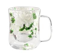 Double Wall Glass Coffee Cups, Aesthetic Flower Cups, Elegant Tea Cups, 400 ml Clear Flower Glass Tea, Dried Flower Coffee Cups, Heat Resistant with Handle, for Tea and Hot Coffee