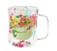 Double Wall Glass Coffee Cups - Aesthetic Flower Cups for Coffee and Tea | 400ml Clear Glass Mugs Double Wall Insulated Design Elegant Floral Pattern Perfect for the Es