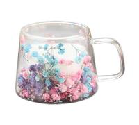 Double Wall Glass Coffee Cups - Insulated Glass Cups With Handle | Clear Layered Flowers Design | Insulated Glass Drinking Cups - 250ml Coffee Cup For Tea Bags
