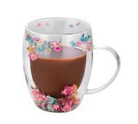 Double Wall Glass Coffee Mug, Flower Glass Coffee Cups - Coffee Mug with Handle, Double Wall Drink Cup | Cappuccino Cups, Insulated Cup for Tea, Milk, Latte, Capu