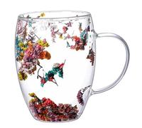 Double Wall Glass Coffee Mugs 300ml Insulated Double-Walled Glasses with Rounded Rim & Handle Glass Coffee Mugs for Tea, Lattes, Espressos Gift (Leaves Pattern)