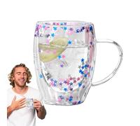 Double Wall Glass Coffee Mugs,Double Wall Glass Coffee Mugs - 350ml Clear Aesthetic Beer Mug with Handle - Large Capacity Lightweight Beverage Mug