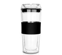 Double Wall Glass Coffee Travel Mug with Lid, Insulated for Hot and Cold Beverages, 14 Ounces Capacity, Clear Drinking Tumbler, All Made of Glass Including the Lid