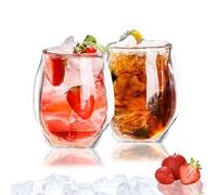 Double Wall Glass Cups, 180ml Latte Glasses, Cappuccino Macchiato Cups, Set of 2, Borosilicate Heat for Espresso, Tea Bags, Drinks, Milk, Juice, Ice Cream