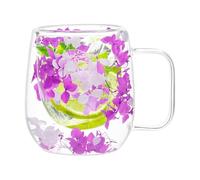 Double Wall Glass Cups, Double Glazed Coffee Mugs, Insulated Coffee Cup with Dried Flowers, Clear Glass Coffee, Double Layer Thermal Insulation Mug with Handle pa 200 ml