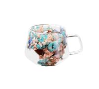 Double Wall Glass Mugs, Clear Flowers Coffee Mugs with Handle, Creative Insulated Glass Cups, Milk Tea Juice Water Glass Drinkware, Cute Glass Cup for Gift (6.7 OZ/ 200ML)(E-orange blue)