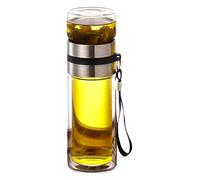 Double Wall Glass Tea Infuser - 450ML Leak-Proof Bottle, Heat Insulated Travel Mug | Portable Teaa Water Separation Cup, Glass Flask for Loose Leaf and Fruit Tea, for Office and Travel Comfort