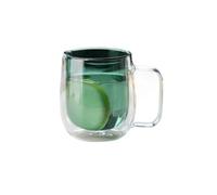 Double Wall Glasses, 8.8 OZ Tea Cups with Handle, Perfect for Hot Cold Beverages Coffee Water and Latte(Green)