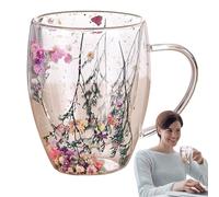 Double-Wall Insulated Mug - 350ml Glasses Heatproof Insulated Drinking Mugs, Milk Drinking Mug | Heat Resistant Clear Glass Mugs for Tea, Coffee, Latte - Borosilicate Glass