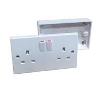 Double Wall Socket And Back Box Pattress. Twin 2 Gang Switched Plug Electrical