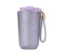 Double Wall Titanium Coated Mini Tumbler, Stainless Steel Thermal Insulated Cup Titan Travel Mug with Portable Lanyard Vacuum Flasks for Hot Cold Coffee Tea Drinks Water Bottle (Purple 380ML)