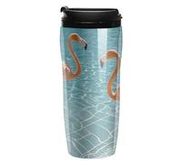 Double Wall Vacuum Coffee Cup - Flamingo And Swimming Pool Reusable Plastic Travel Mug with Lid, 350ml Insulated Tumbler for Hot & Cold Drinks, Portable Coffee Mug for Car Office Use