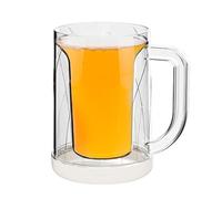 Double Walled Beer Glass - Glass Beer Tankard, Heat Resistant Mugs | Flat White Freezable Pint Glasses Beer Cups with Handle, Wall Glasses Coffee Mug Tea Cup Insulation Cup for Keeping Drinks Cold