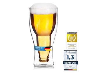 Double Walled Beer Glass Inside Out Upside Down Beer Bottle in Glass (1 Glass)