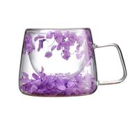 Double-Walled Clear Flower Coffee Mug - 200ml Insulated With Floral Handle for Tea and Cappuccino