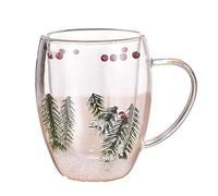 Double Walled Coffee Mug 350ml Dried Flower Glass Coffee Mugs Heat-resistant Clear Coffee Mug Creative Glass Mugs with Handles Reusable Clear Coffee Cups for Juice Tea Coffee Pine Needlegrass Clear C