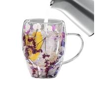 Double Walled Coffee Mug,Creative Glass Coffee Mugs with Dried Flowers 350ml | Heat Resistant Mugs for Hot Cold BEV-erages, Tea, Chocolate, Coffee, Milk