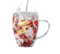 Double Walled Coffee Mug,Creative Glass Coffee Mugs with Dried Flowers 350ml | Heat Resistant Mugs for Hot Cold BEV-erages, Tea, Chocolate, Coffee, Milk